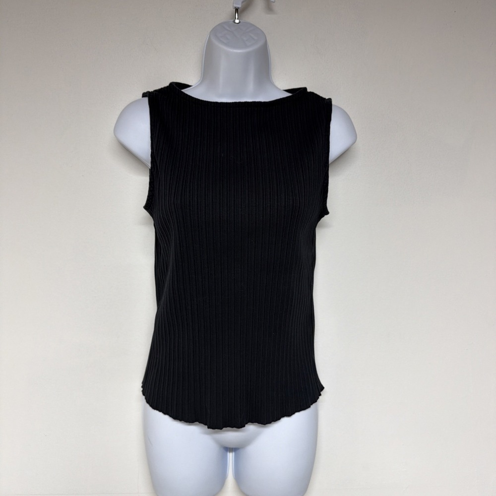 Madewell Sleeveless Tank Top Size S Boat Neck Ribbed Casual Black